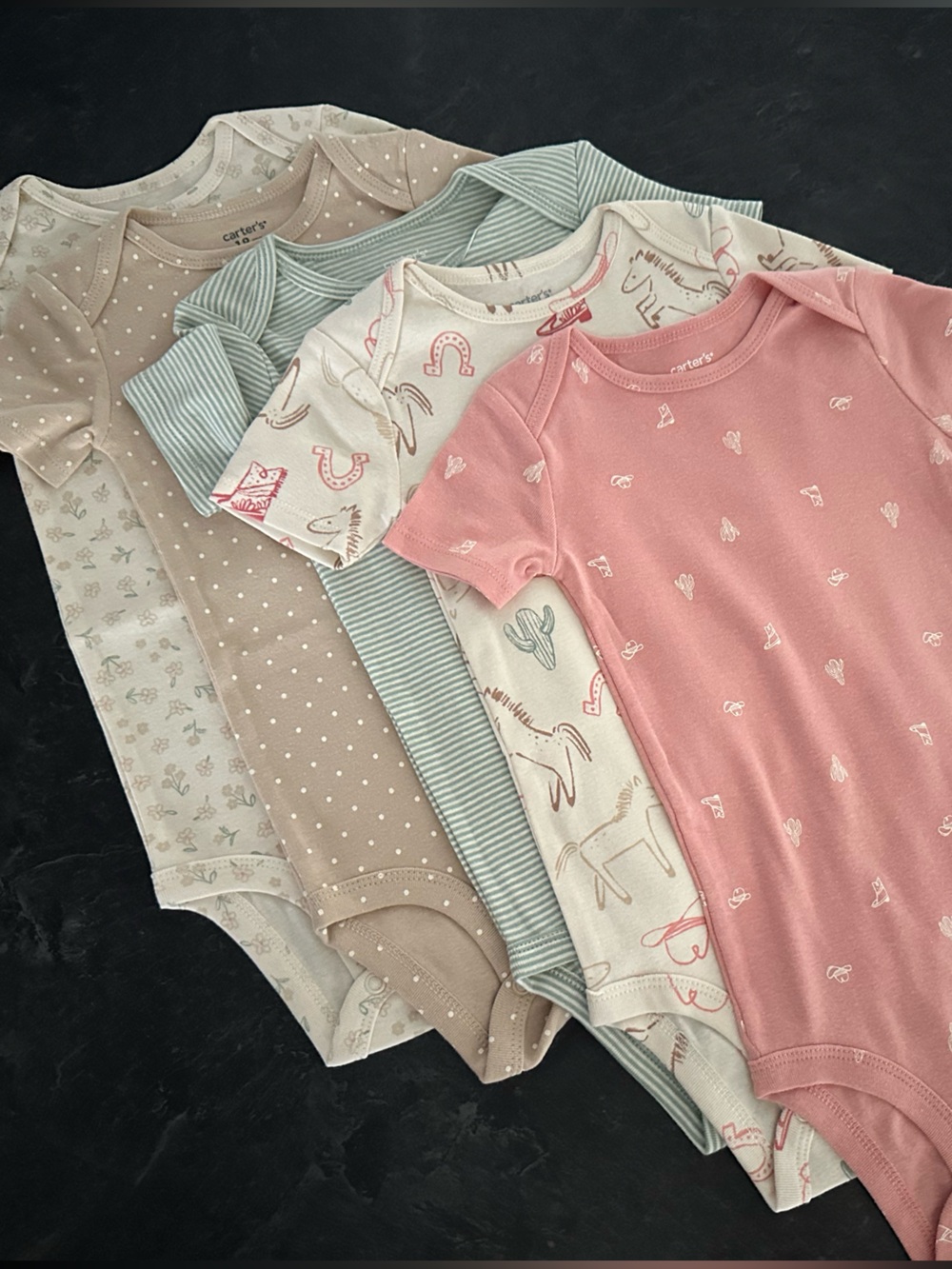 Carters Baby Girl 18 M Short Sleeve Bodysuit Bundle Neutral Floral Western Print